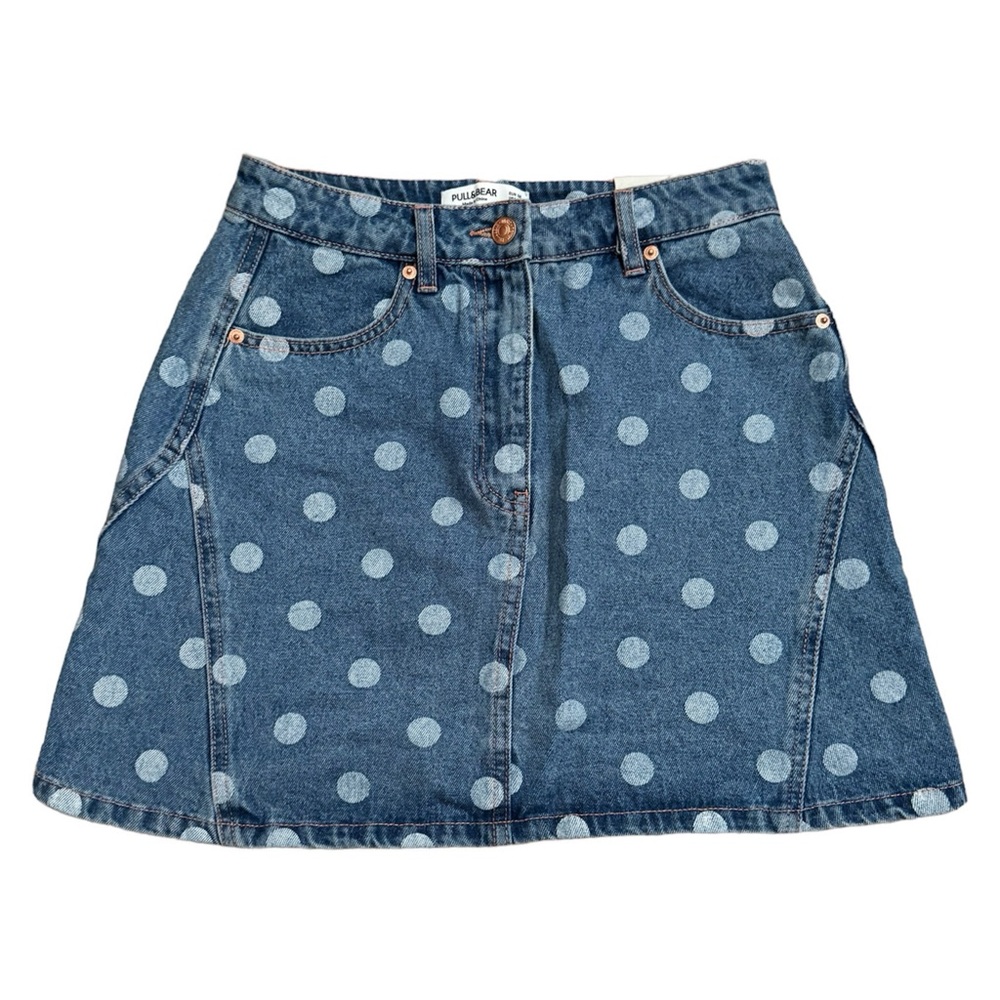Polka Dot Print Denim Skirt
